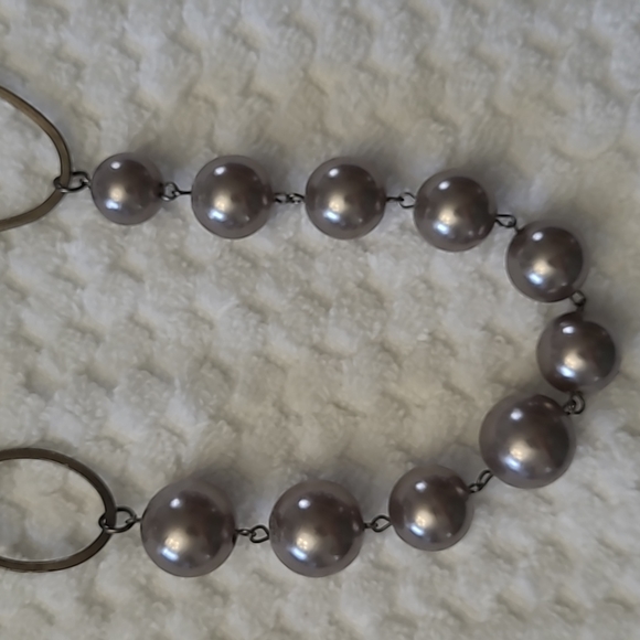 Large link pewter and gray 20 inch necklace and earrings - Picture 2 of 4